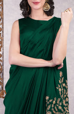 Emerald Green - Gold Hand Embroidered Toga Saree