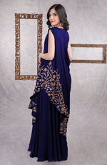 Midnight Blue - Gold Hand Embroidered Toga Saree