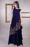 Midnight Blue - Gold Hand Embroidered Toga Saree