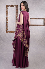 Wine -Gold Hand Embroidered Toga Saree