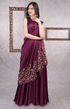 Wine -Gold Hand Embroidered Toga Saree