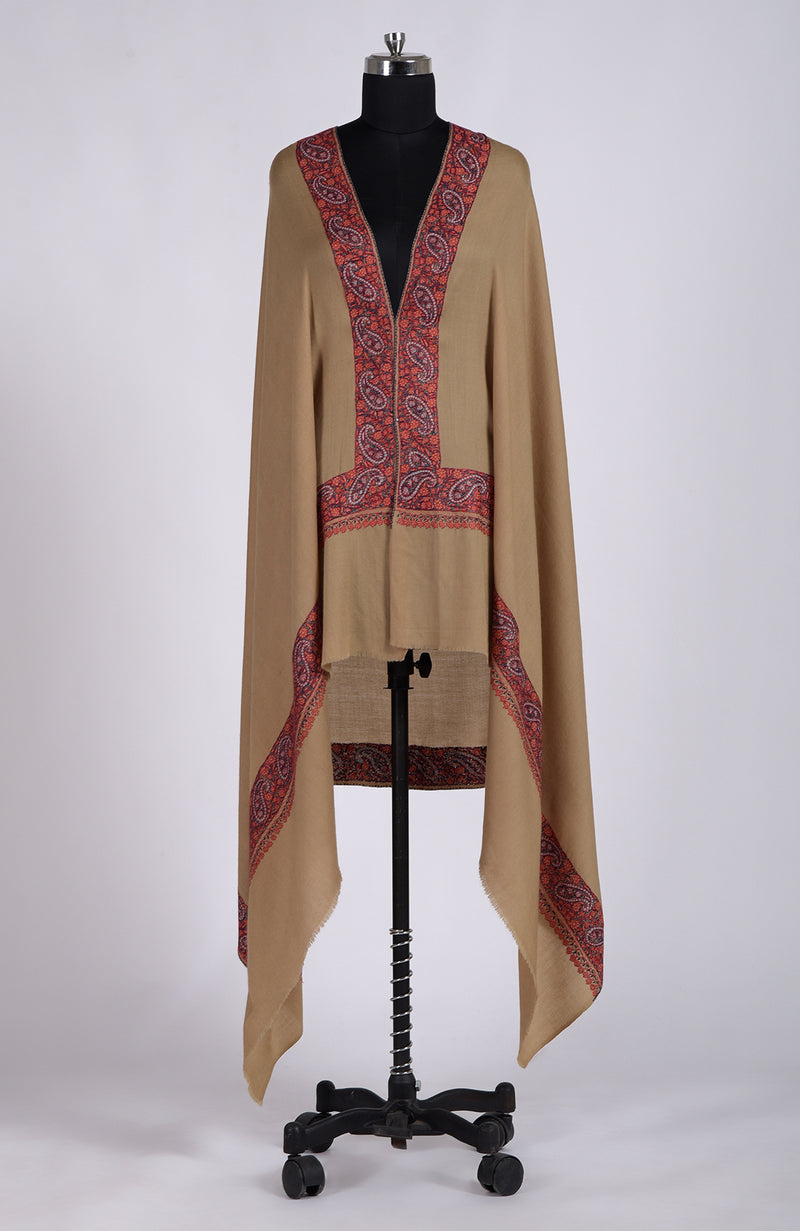 Light Peach Sozni Hand Embroidered Pure Pashmina Shawl
