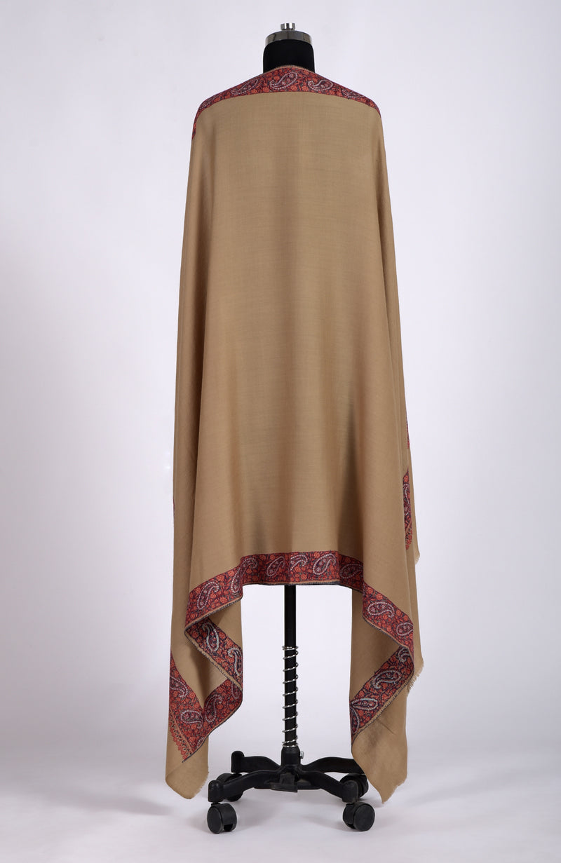 Light Peach Sozni Hand Embroidered Pure Pashmina Shawl