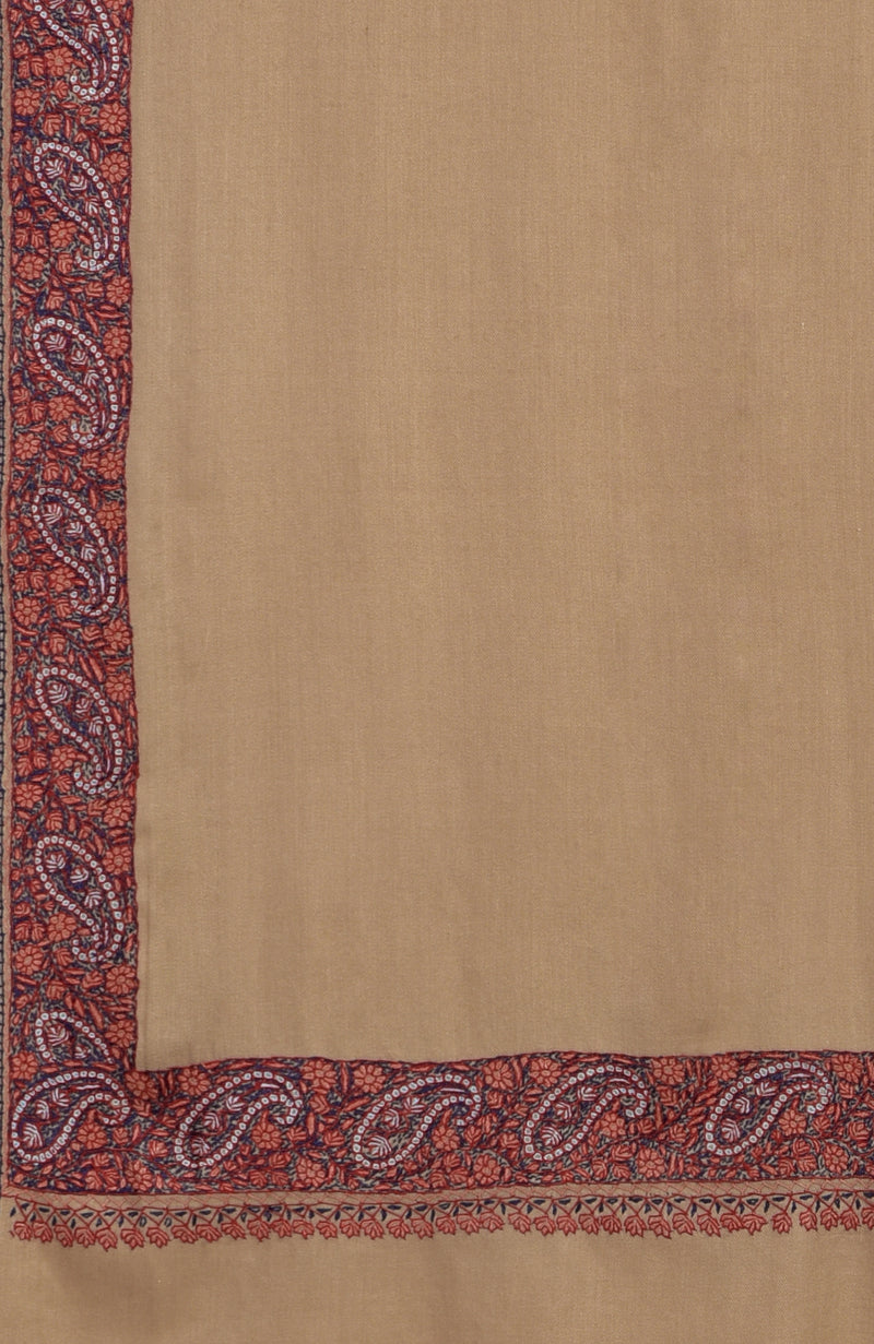 Light Peach Sozni Hand Embroidered Pure Pashmina Shawl