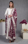 Masterpiece Ruby Wine Parsi Gara Hand Embroidered Dupatta