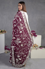 Masterpiece Ruby Wine Parsi Gara Hand Embroidered Dupatta