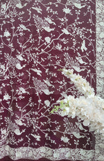 Wine Parsi Gara Hand Embroidered Dupatta With Chikankari Anarkali