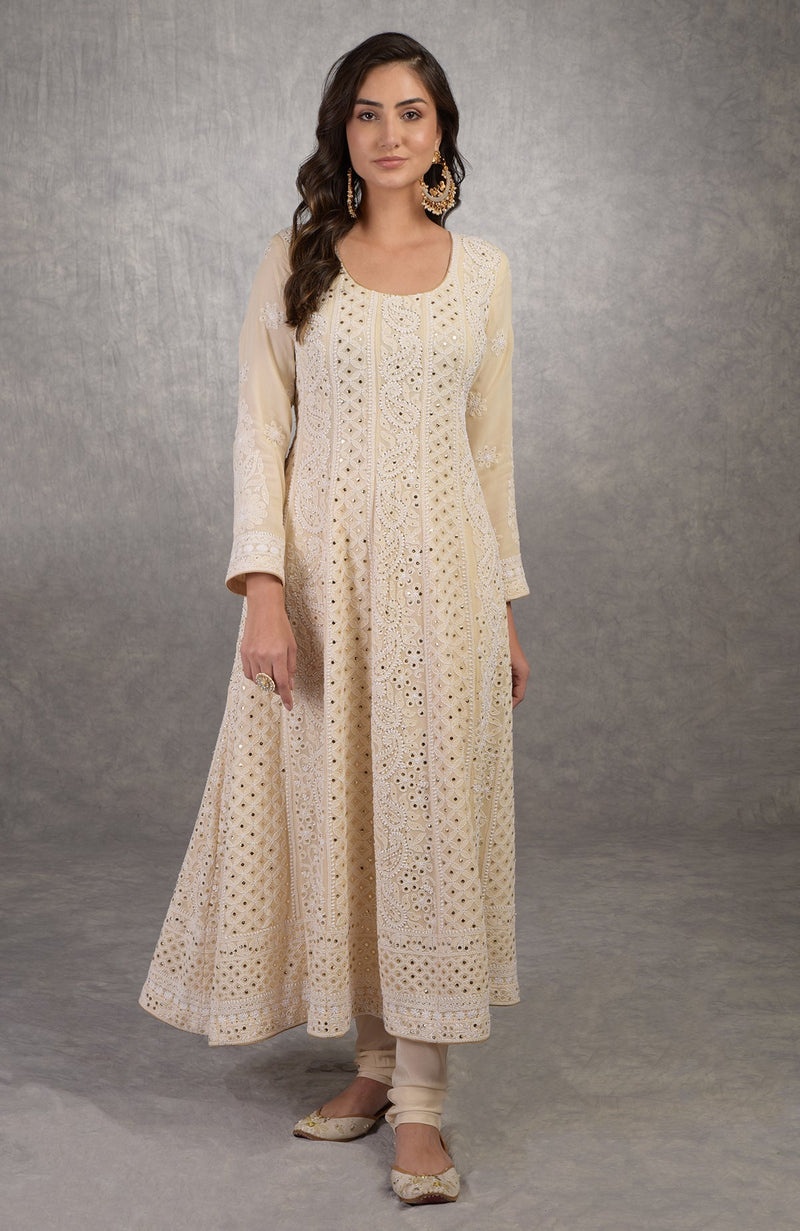 Wine Parsi Gara Hand Embroidered Dupatta With Chikankari Anarkali