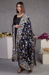 Pre-Order Masterpiece Navy Blue Floral Parsi Gara Hand Embroidered Dupatta