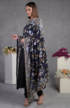 Pre-Order Masterpiece Navy Blue Floral Parsi Gara Hand Embroidered Dupatta