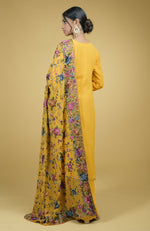 Masterpiece Calendula Floral Parsi Gara Hand Embroidered Dupatta With Suit