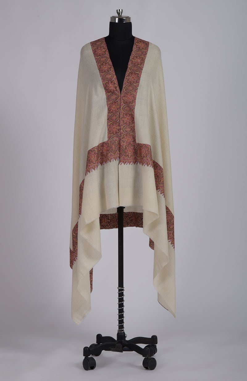 Off-White Sozni Hand Embroidered Pure Pashmina Shawl