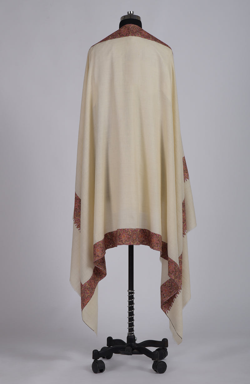 Off-White Sozni Hand Embroidered Pure Pashmina Shawl