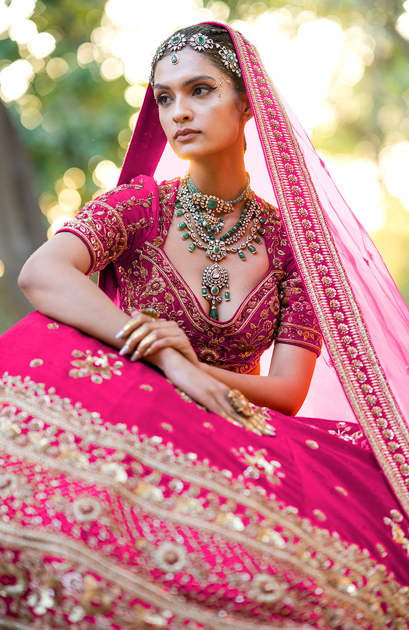 Hot Pink Zardozi Lehenga Set Wedding Bridal Wear – Talking