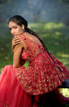 To be in love Red 3 D Floral & Zardozi Hand Embroidered Sharara Set