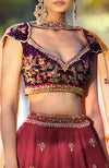 How do I love thee Brick Red-Aubergine Zardozi Lehenga Set