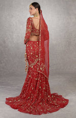 Scarlet Red Beads & Crystal Hand Embroidered Dupatta