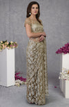 Beige French Chantilly Lace Saree With and Embroidered Blouse