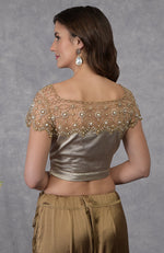 Beige French Chantilly Lace Saree With and Embroidered Blouse