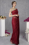 Maroon French Chantilly Lace Saree With Hand Embroidered Blouse