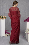 Maroon French Chantilly Lace Saree With Hand Embroidered Blouse