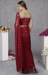 Maroon French Chantilly Lace Saree With Hand Embroidered Blouse