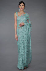 Elderberry French Chantilly Lace Saree With Hand Embroidered Blouse