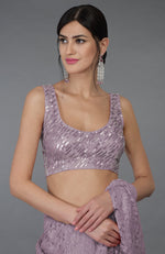 Elderberry French Chantilly Lace Saree With Hand Embroidered Blouse