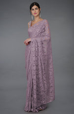Elderberry French Chantilly Lace Saree With Hand Embroidered Blouse