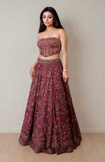 A Love Song Burgundy Wine Lehenga With Corset