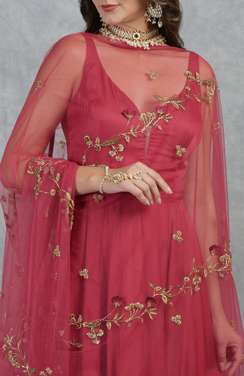 3D Floral & Cutbead Hand Embroidered Dupatta