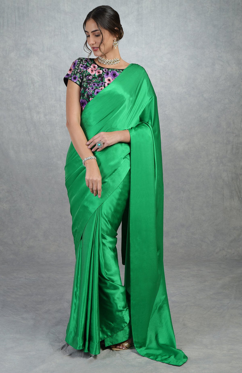 In Full Bloom Emerald Green Saree with Embroidered Blouse
