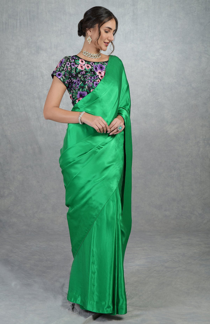 In Full Bloom Emerald Green Saree with Embroidered Blouse