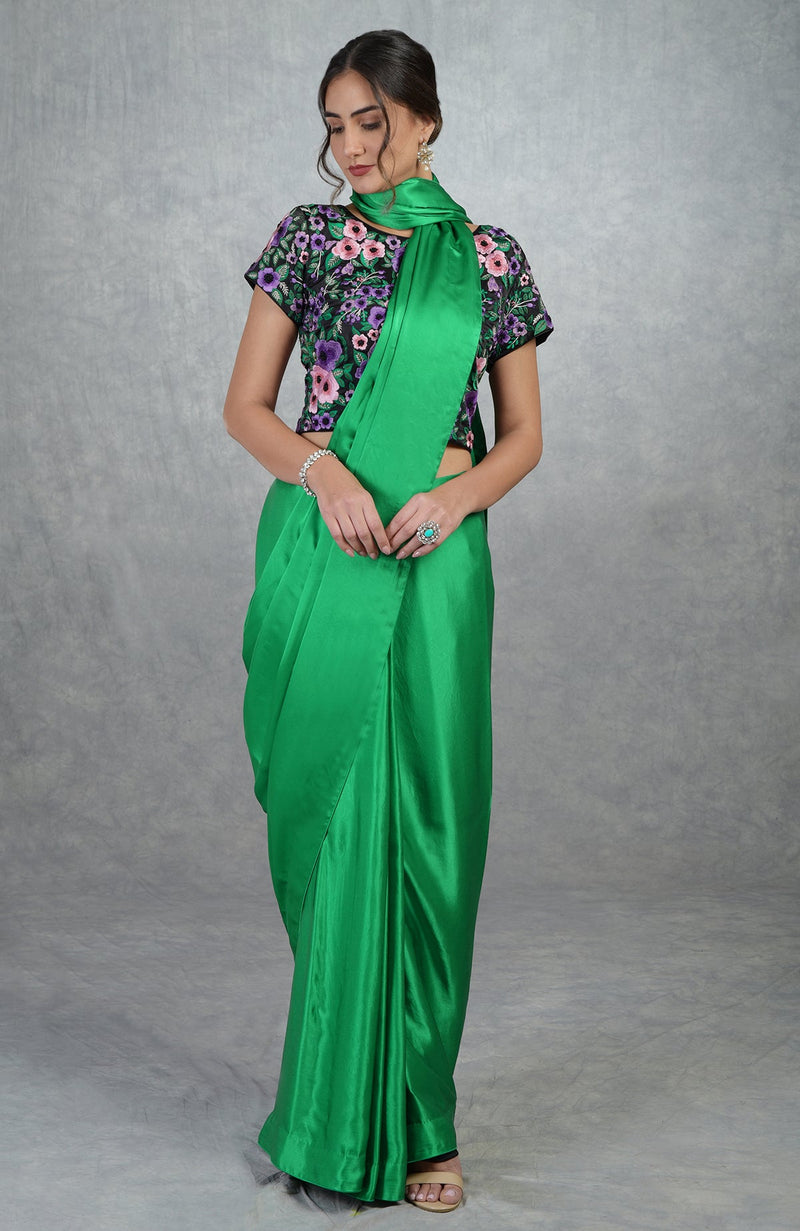 In Full Bloom Emerald Green Saree with Embroidered Blouse