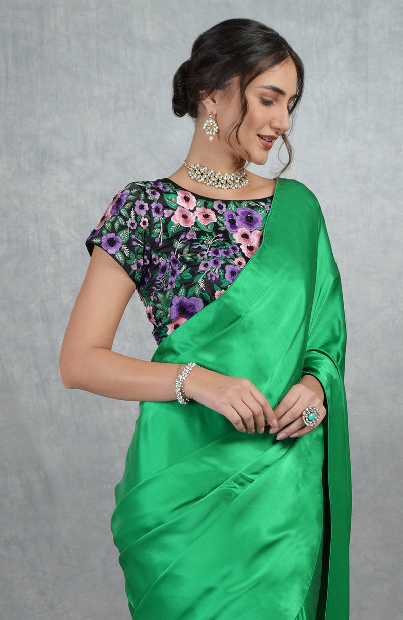 In Full Bloom Emerald Green Saree with Embroidered Blouse