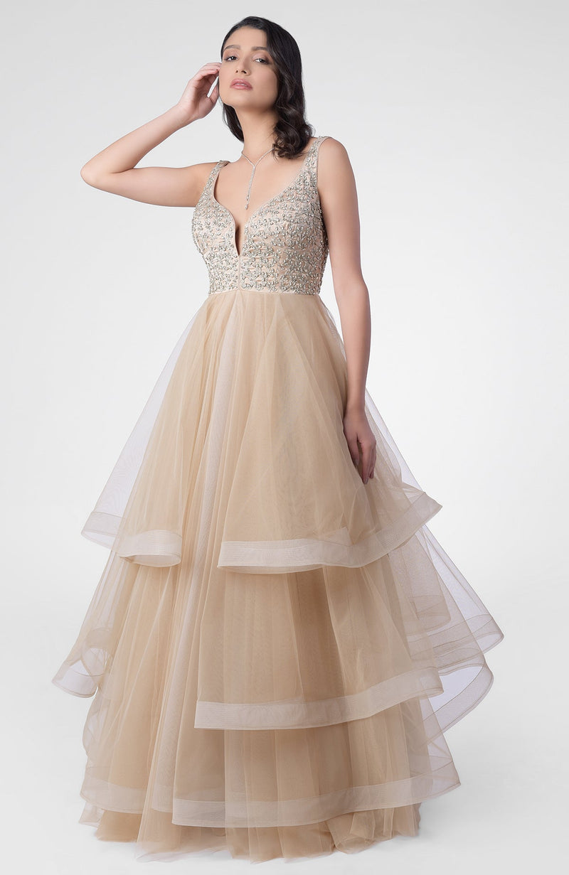 Princesse Crystal Hand Embroidered Tiered Princess Gown