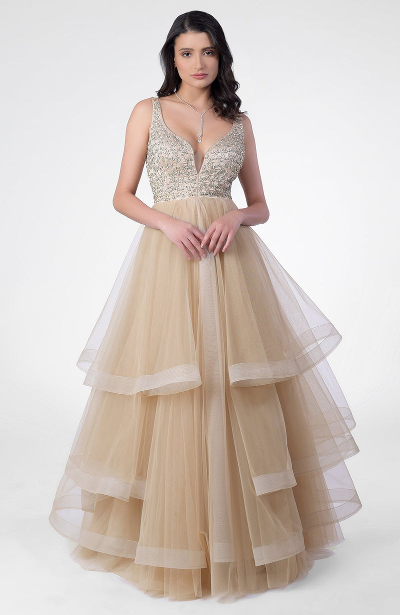 Princesse Crystal Hand Embroidered Tiered Princess Gown