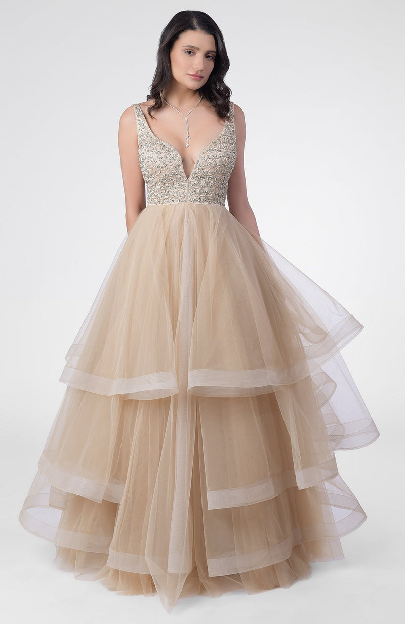 Princesse Crystal Hand Embroidered Tiered Princess Gown