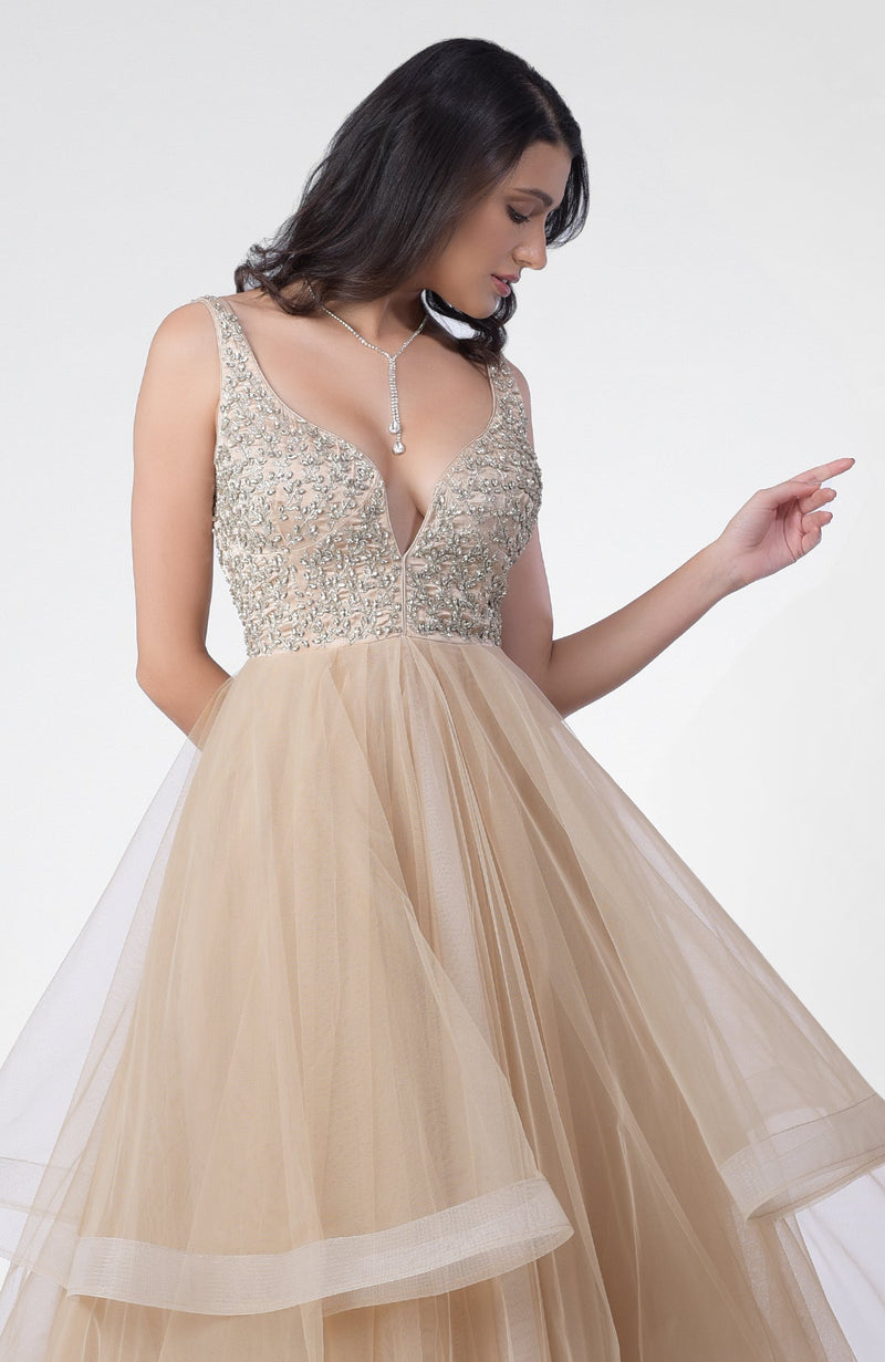 Princesse Crystal Hand Embroidered Tiered Princess Gown