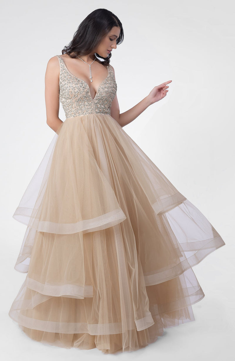 Princesse Crystal Hand Embroidered Tiered Princess Gown