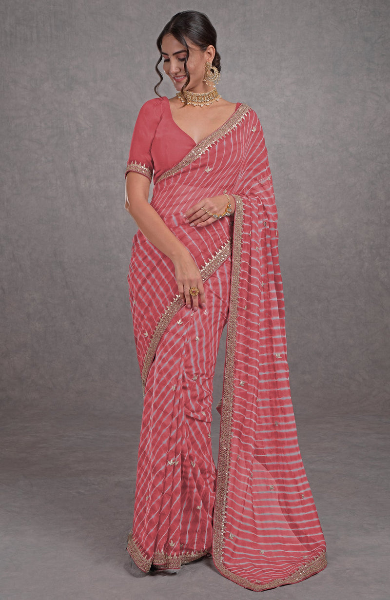 Jade Leheriya Rosegold Marori-Gota Patti Hand Embroidered Saree