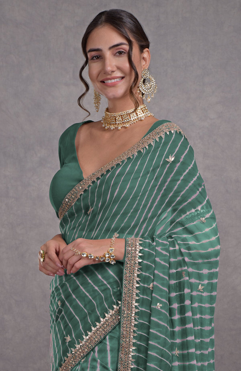 Jade Leheriya Rosegold Marori-Gota Patti Hand Embroidered Saree