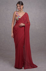 Red- Multicolor Resham Dabka-Sequin-Beads & Kamdani Hand Embroidered Saree
