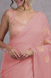 Pressed Rose Tissue Cutwork Hand Embroidered Mukaish Saree