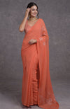 Camellia Peach Tissue Cutwork Hand Embroidered Mukaish Saree