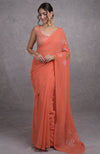 Camellia Peach Tissue Cutwork Hand Embroidered Mukaish Saree