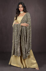 Olive Chikankari And Kamdani Hand Embroidered Pure Georgette Dupatta