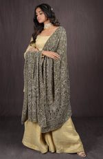 Olive Chikankari And Kamdani Hand Embroidered Pure Georgette Dupatta