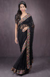 Black Parsi Gara Embroidered French Chantilly Lace Saree