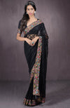 Black Parsi Gara Embroidered French Chantilly Lace Saree